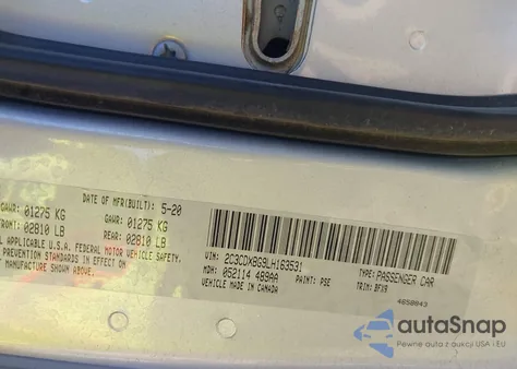 2020 Dodge Charger Sxt Rwd из США, поврежденный, VIN 2C3CDXBG9LH163531